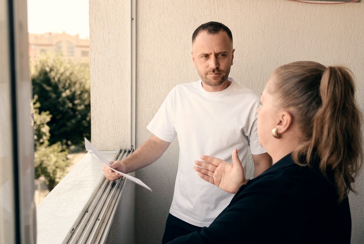 Vadym v osobní konzultaci s klientkou při prohlídce nemovitosti